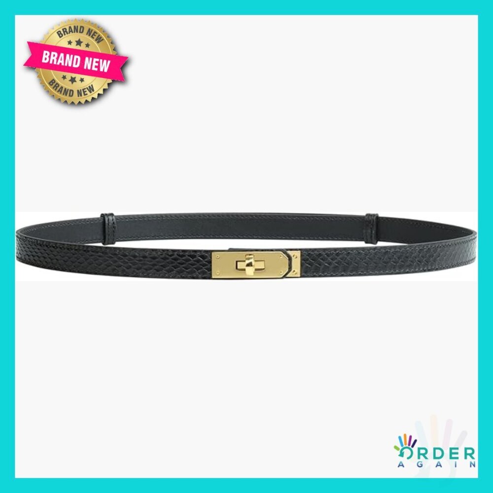Skinny Leather Belt Adjustable Alloy Turn Lock Classic Elegant Minimal Chic